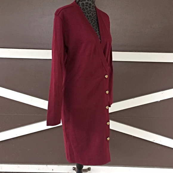 Harve Benard Dark Red Long Sleeve Wool Dress - Size Small - Picture 4 of 9